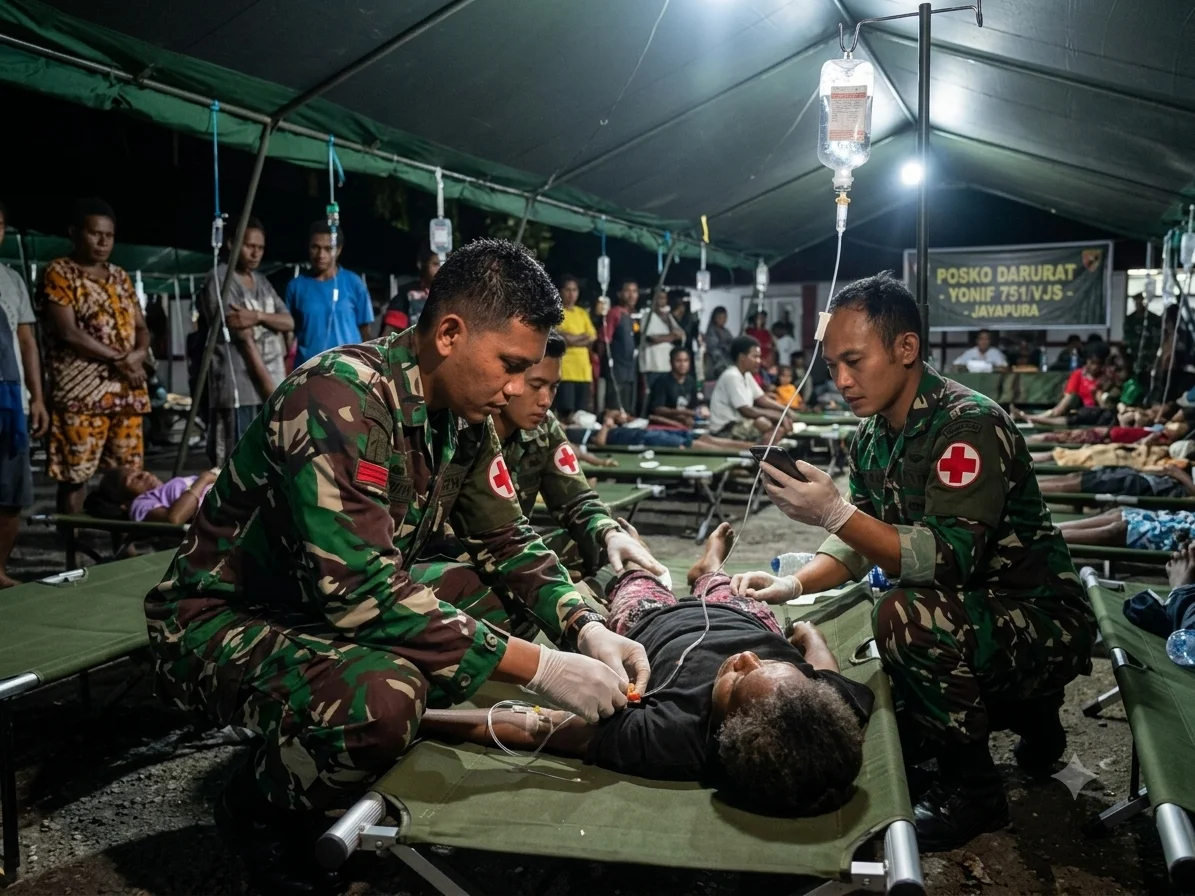 Sigap dan Tanggap Darurat, Yonif 751/VJS Bantu Evakuasi Warga Diduga Keracunan Makanan di Jayapura