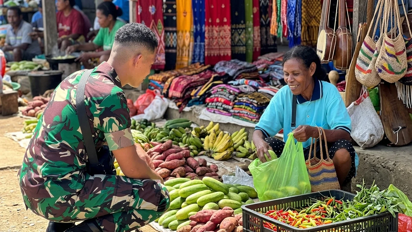 Belanja di Pasar Tradisional, Personel TNI Bantu Gerakkan Ekonomi Pedagang Biak