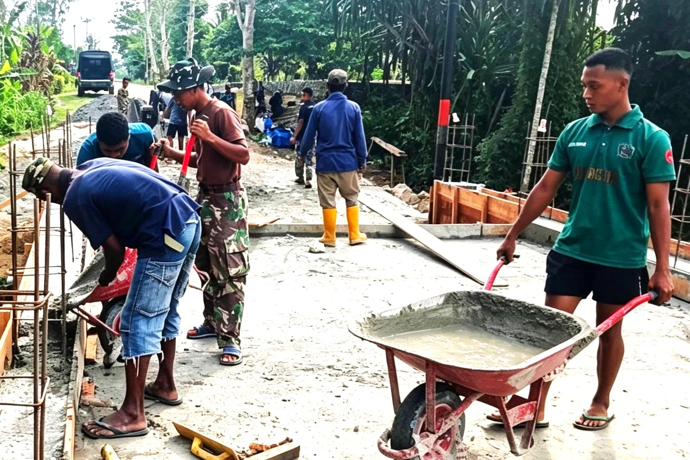 Akses Warga Keerom Segera Terwujud, Babinsa Arso dan Satgas Jembatan Garuda Kebut Pembangunan Jembatan Sungai Piyomun
