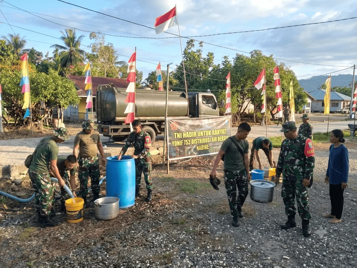 TNI Salurkan Air Bersih bagi Warga Terdampak Kekeringan di Nabire